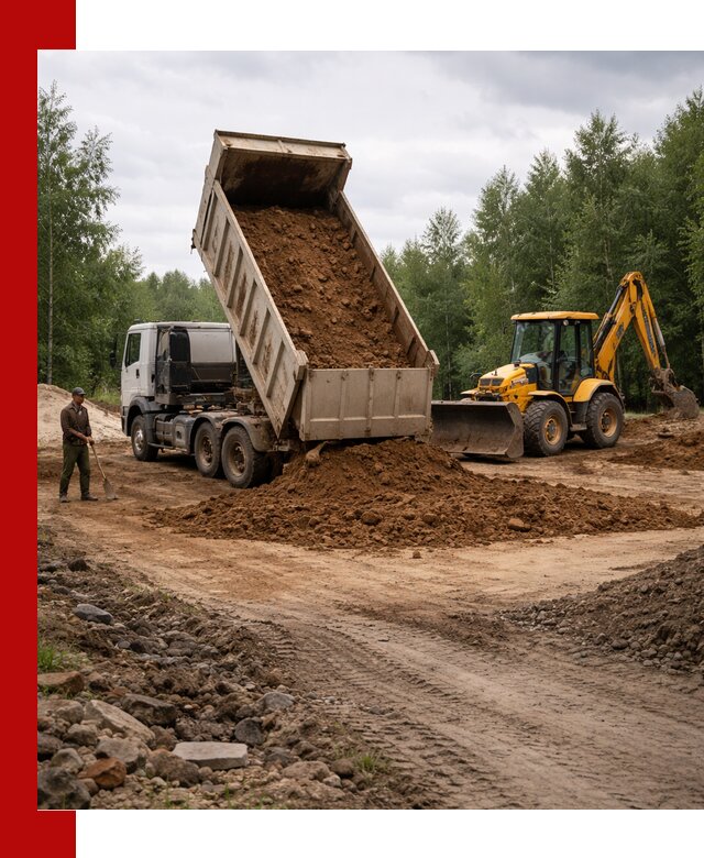 Доставка суглинка самосвалами в железнодорожном подсыпка и планировка